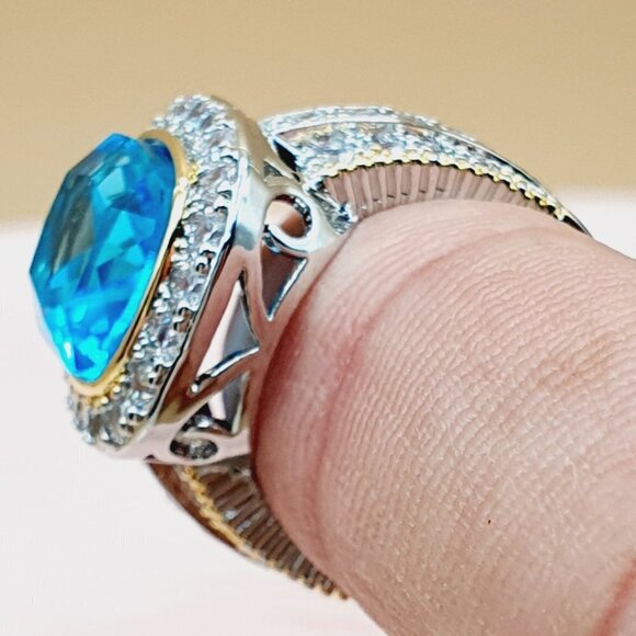 💎Noble Vintage Radiant Cut Blue Gemstone  Layer Rings for Women, INDN8450 - Picture 8 of 15